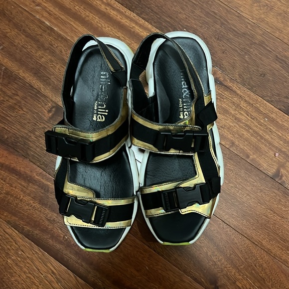 NILA & NILA Athleisure Gold & Neon green Sandals - 8.5 Made In Italy - Picture 5 of 11